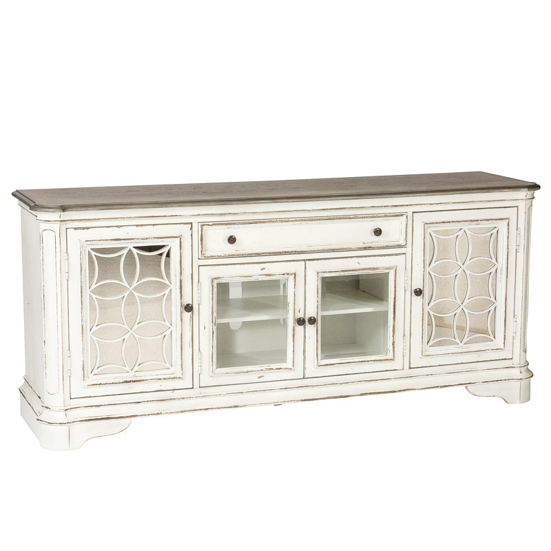 Casner Antique 74" TV Console w/ Mirrored Doors, White