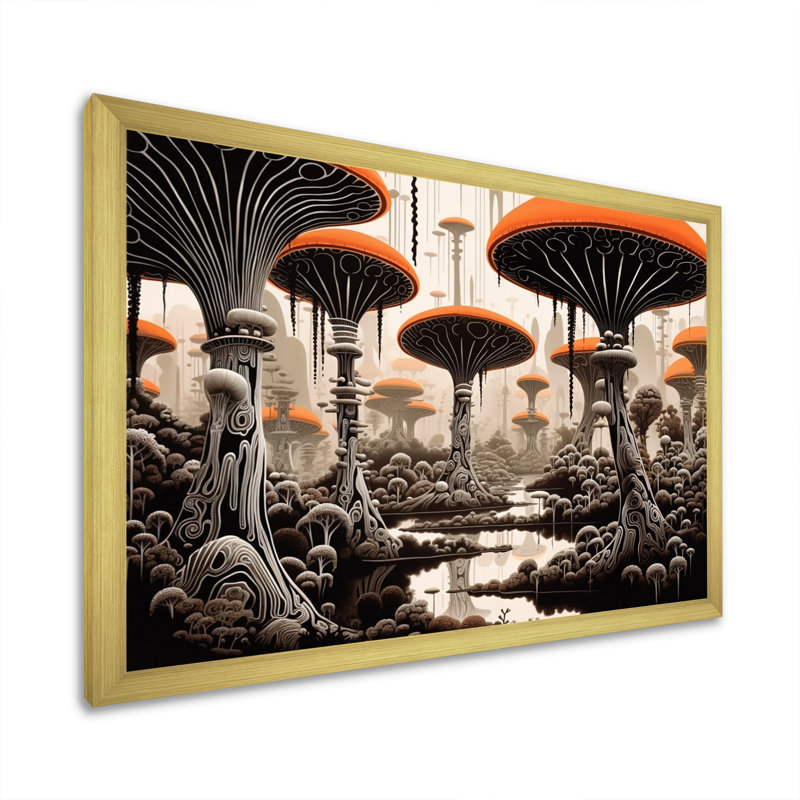 Illustration rétro de champignons magiques rouges - impression, Cadre doré à une seule photo, H 30 po x l 40 po x P 1,5 po