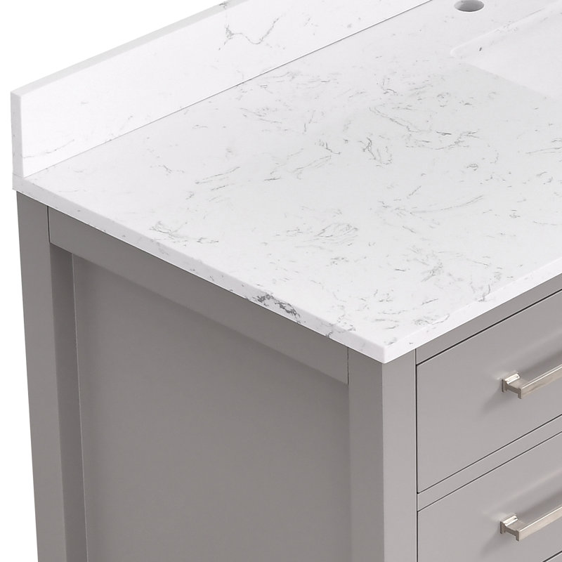 Meuble-lavabo simple 60 po avec plateau en pierre reconstituée Render, Gris, Nickel brossé