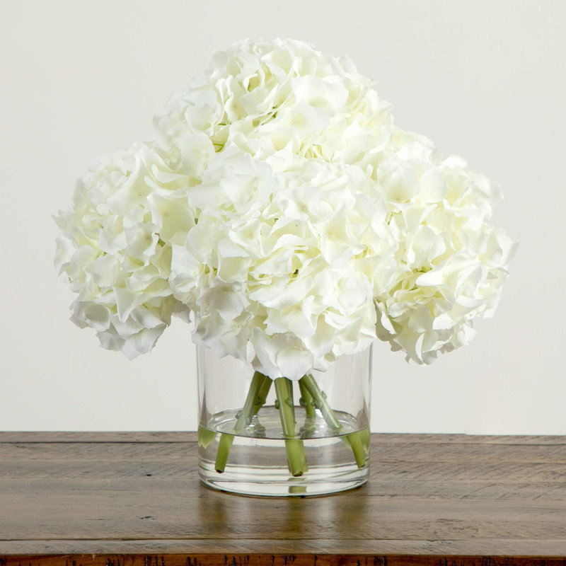 Wedding Collection 14In. Artificial Hydrangea Arrangement In Glass Vase