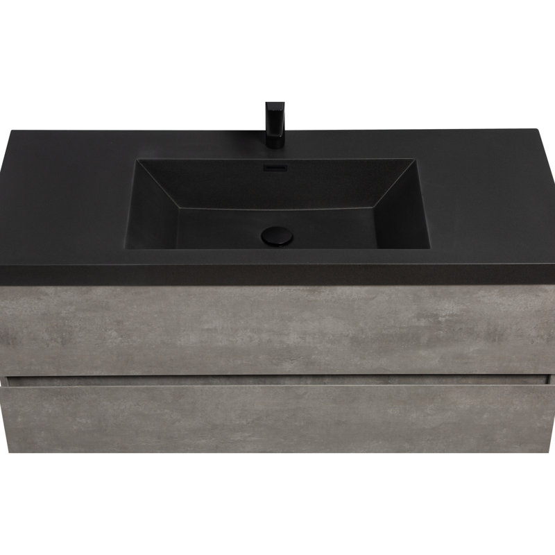 Meuble-lavabo de 48 po avec lavabo et lavabo en quartz, meuble moderne gris. Tiroirs à fermeture en douceur pour une armoire de bain sophistiquée, gris.
