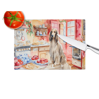 Afghan Hound Christmas Cookies Glass Cutting Board