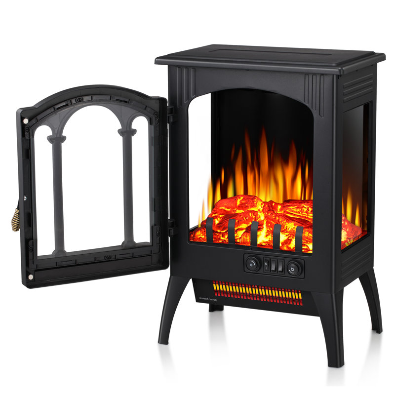 Winston Porter 17" Freestanding Fireplace Stove Heater With Realistic Flame For Home Office With Realistic Log Flame Effect, Adjustable Flame Effect/Brightness/Heating Mode, Overheating Safe Design