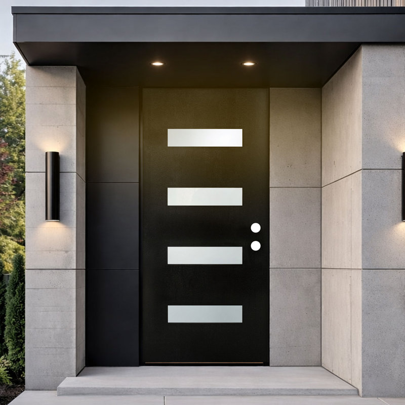 36 po X 80 po Plaque de porte d'entrée noire avec verre givré - ouverture à gauche, Gauche, l 36 po x H 80 po