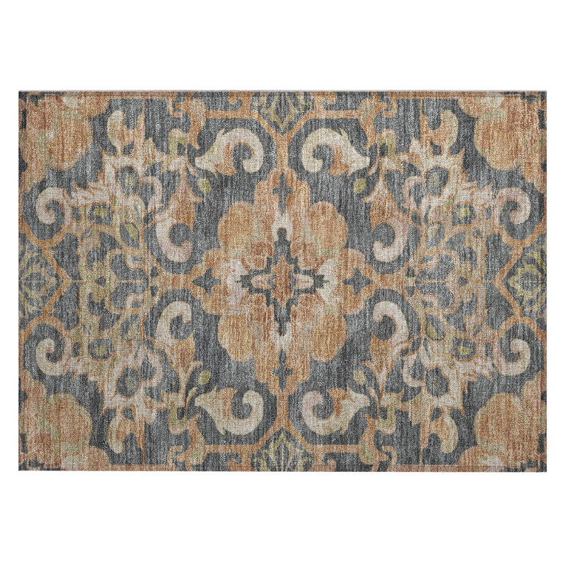 Machine Washable Indoor/Outdoor Xhevrie Terracotta Rug, Rectangle 1'8" x 2'6"