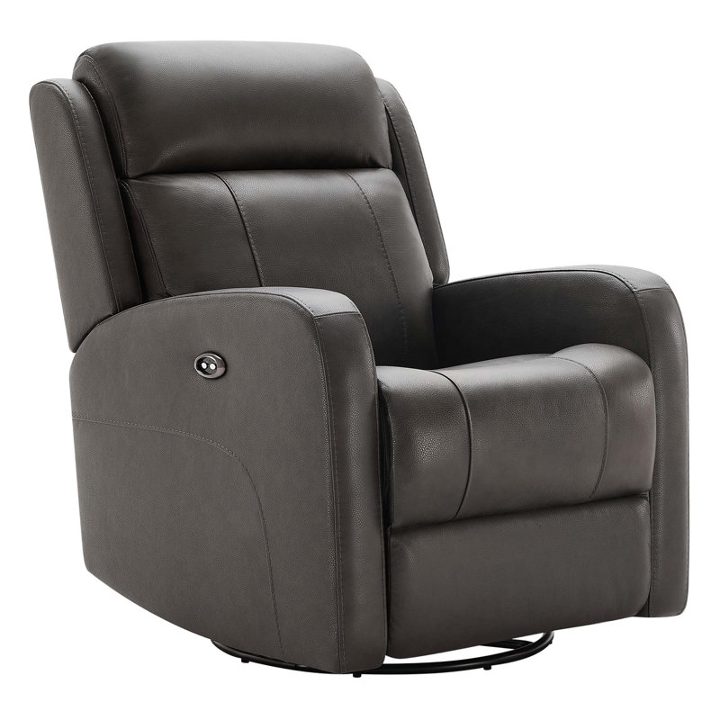Cindina Louisa Genuine Leather Swivel Glider Power Recliner(Set of 2), Dark Gray