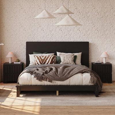 Platform Bed with Headboard & Wooden Frame