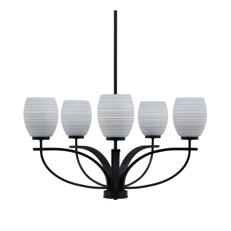 Lustre suspendu 5 lumières Cavella, fini noir mat avec verre matriciel de 5 po, Gris