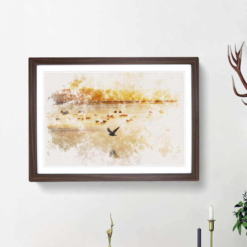Birds on the Beach - Framed Print, 45cm H x 63cm W x 2cm D, Walnut Framed