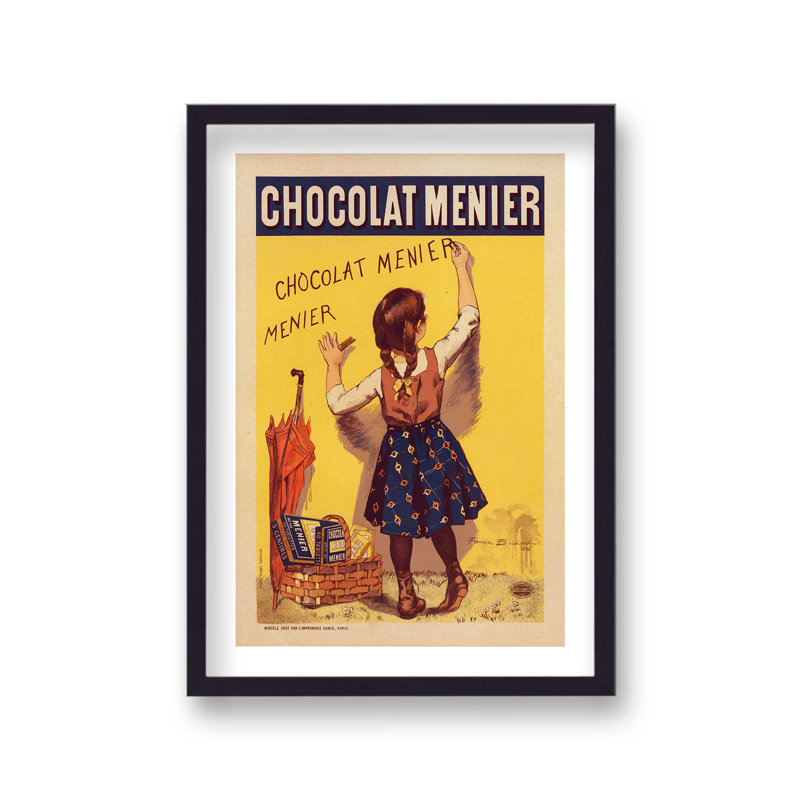 Vintage French Menier Chocolat Young Girl Writing On Wall by Vouvart - Single Picture Frame Print