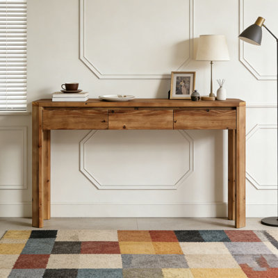 63" Solid Wood Console Table,Entryway Table with 3 Drawers