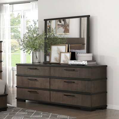 Mobilier de chambre à coucher à 2 tiroirs et 2 tiroirs à finition deux tons brun et noir