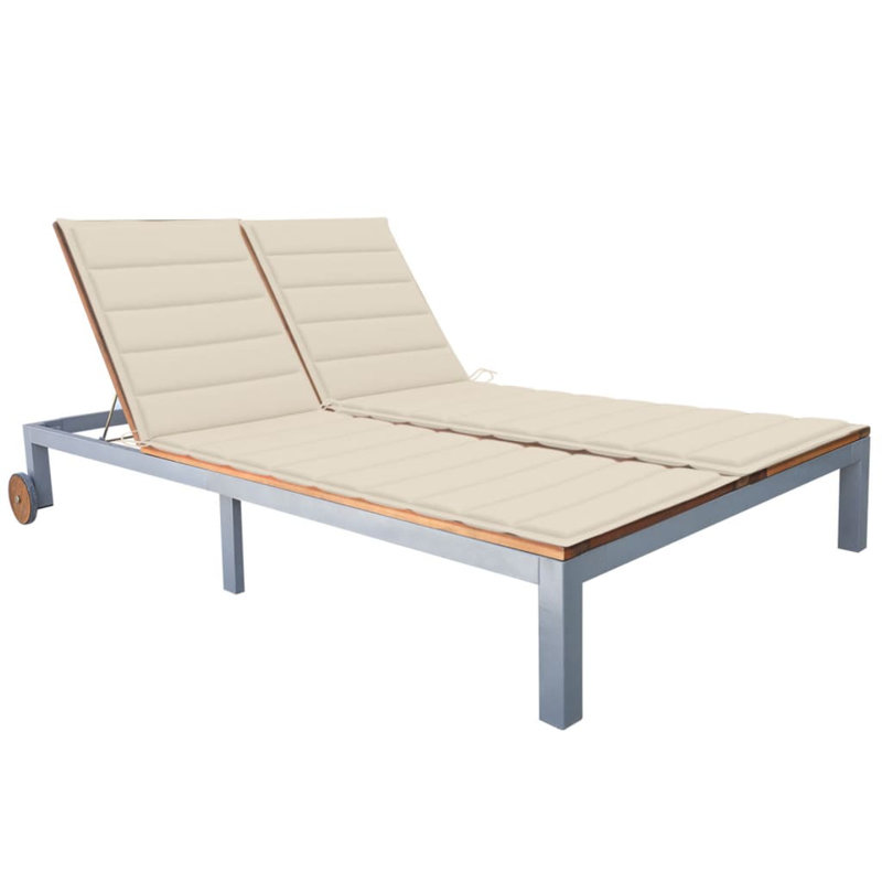 Chaise longue simple en teck avec coussins 78 po Doucet, 2, Noir incorrect