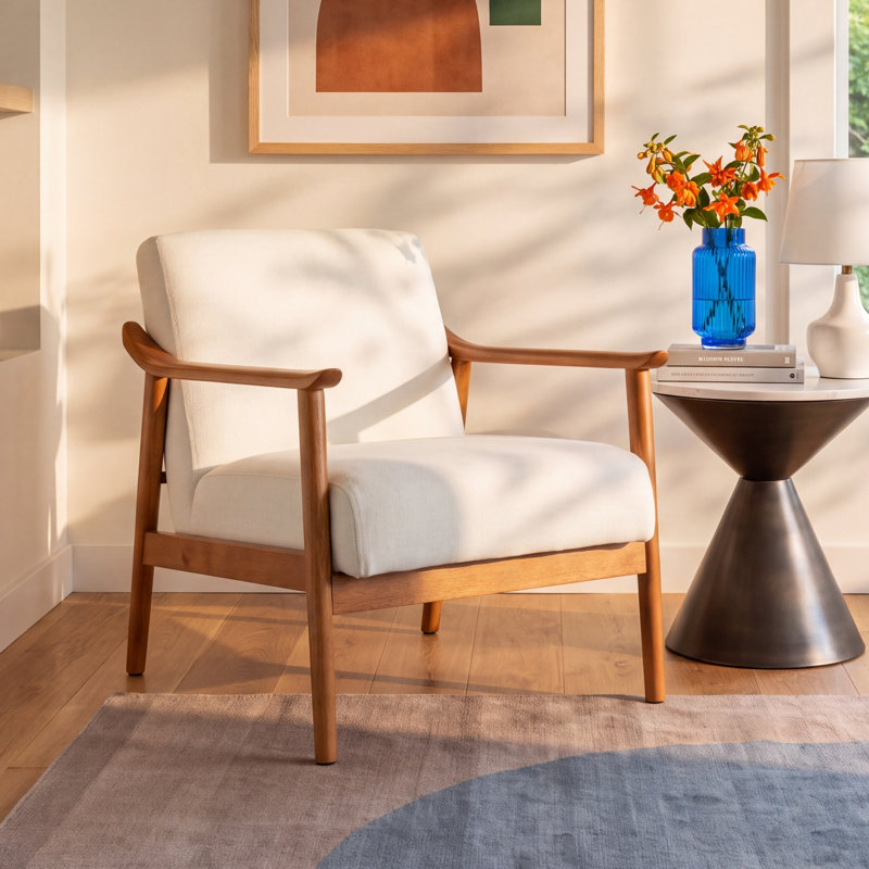 Wythe Mid Century Modern Solid Wood Armchair, White