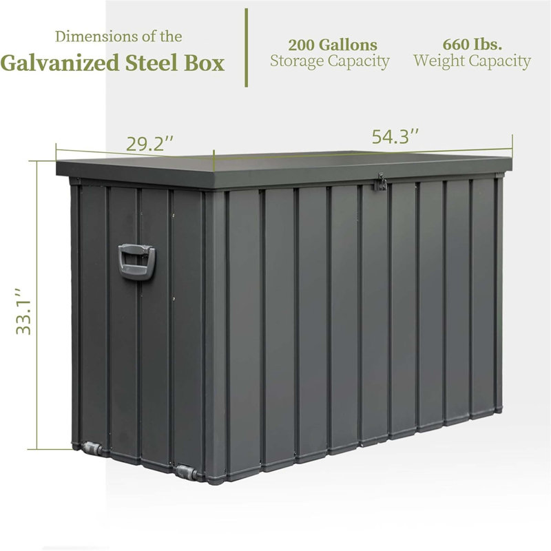 200-Gallon Waterproof Outdoor Storage Deck Box With Lockable Lid, Hydraulic Lift Support, And All-Weather Durability For Patio Cushions, Garden Tools, And Seasonal Items.