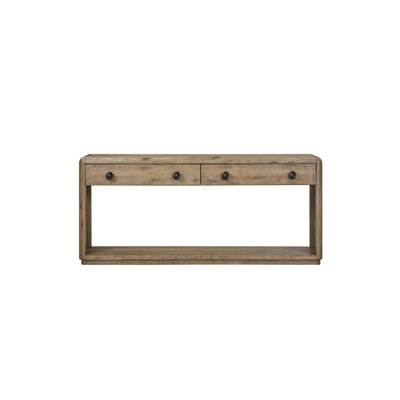 English Knotty Oak Console Table with Silent Drawers and Open Shelf