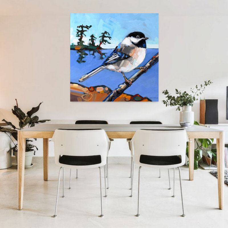 Tempête, oiseau contemporain, art animalier, H 36 po x l 36 po