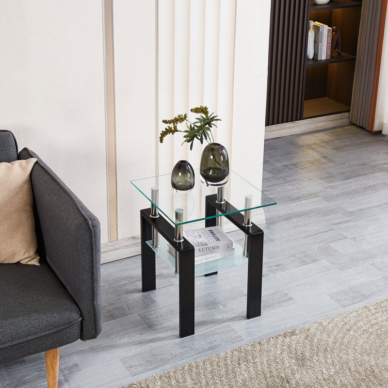 2 tables de bout en verre trempé transparent, table de bout pour l'espace de vie. Style élégant. 18,23 po 18,23 po 19,96 po. Petite pièce de 20,54 lb Design chic. 18,23 po x 18,23 po x 19,96 po 20,54 lb