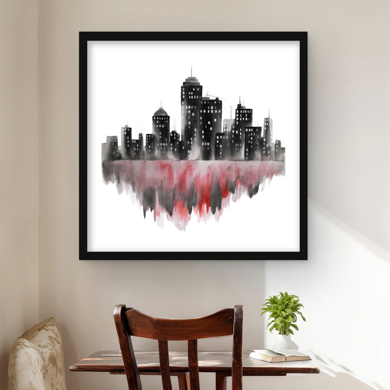 «Red Watercolor Cityscape - Livingroom Cities», reproduction encadrée, H 24 po x l 24 po