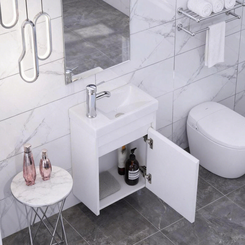 Ensemble de meuble-lavabo simple mural 16 po, Blanc