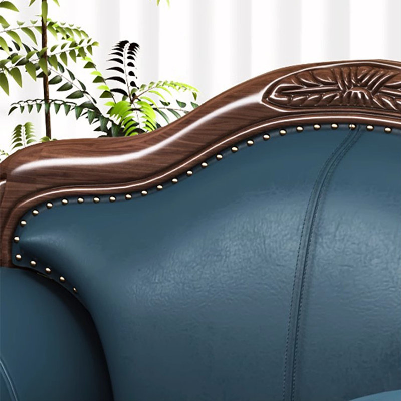 American Country Retro Wood Leather Sofa 64.9'' Leather Loveseat