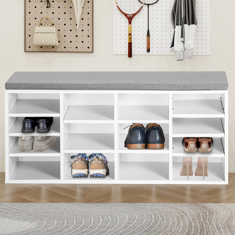 Wooden Shoe Bench Storage Shoe Cabinet Rack Hallway Cupboard Organizer with Seat, White