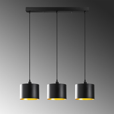 Industrial Scandinavian Chandelier, Black Metal Body, Adjustable Height 43.3 to 78.7 inches | Diameter: 7.9 inches, Height: 5.9 inches | 3 x E27 Sockets, Max 40W | Stylish Lighting for Modern Homes & Offices