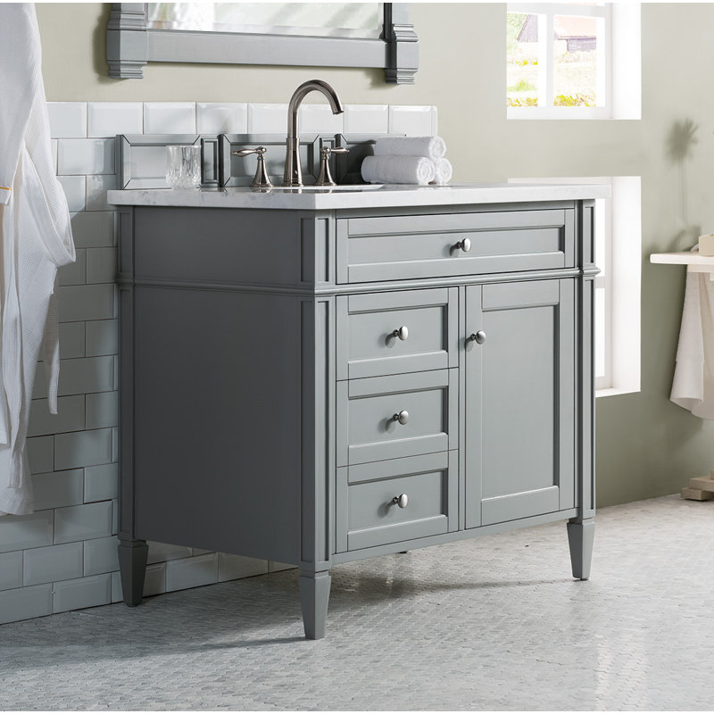 Brittany 36'' W Single Vanity, Urban Gray, Carrara White, 8" Widespread