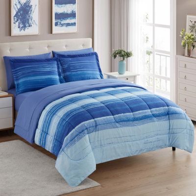 Sweet Home Collection Siena Printed Bed In A Bag Comforter Set In Royal Blue