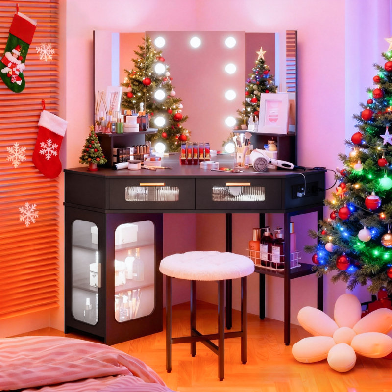 Coiffeuse moderne avec miroir lumineux Chantle, Noir