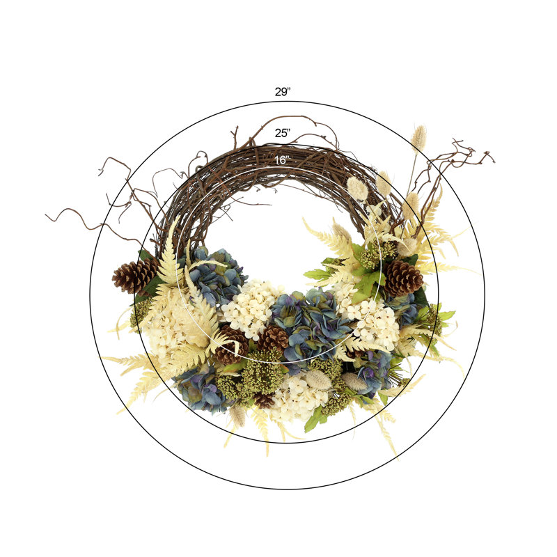 23" Queen Anne's Lace and Fern Wreath, Dark Blue