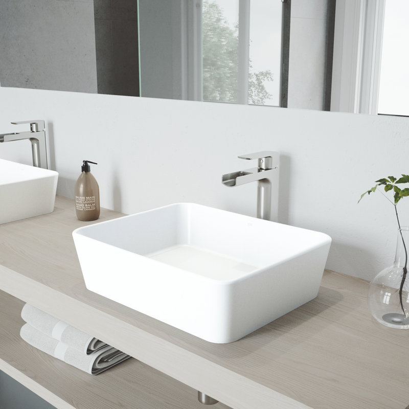 Marigold 18" L x 14" W x 5" H Rectangular White Matte Stone™ Vessel Bathroom Sink with 10" H Faucet