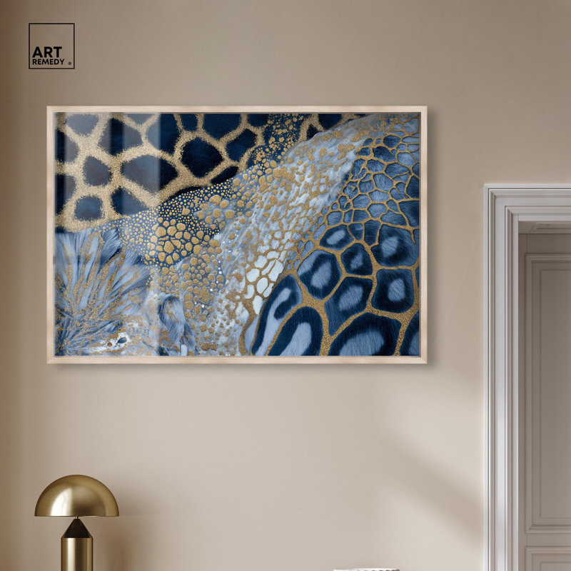 Décoration murale dorée Golden Safari Blues par Art Remedy, cadre blond, 45 x 30, H 31 po x l 46 po, Cadre blond
