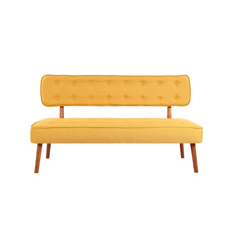 Élégant canapé 2 places de couleur unie jaune, 55,1 po x 30,7 po x 25,2 po | Structure en bois massif, tissu 100% polyester facile à nettoyer | Style rustique américain traditionnel, pieds en bois de charme, parfait pour les salons confortables