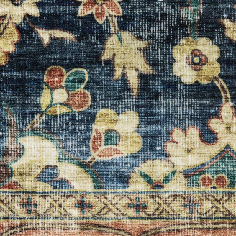 Sebastian Vintage Blue and Rust Washable 5' x 7' Area Rug