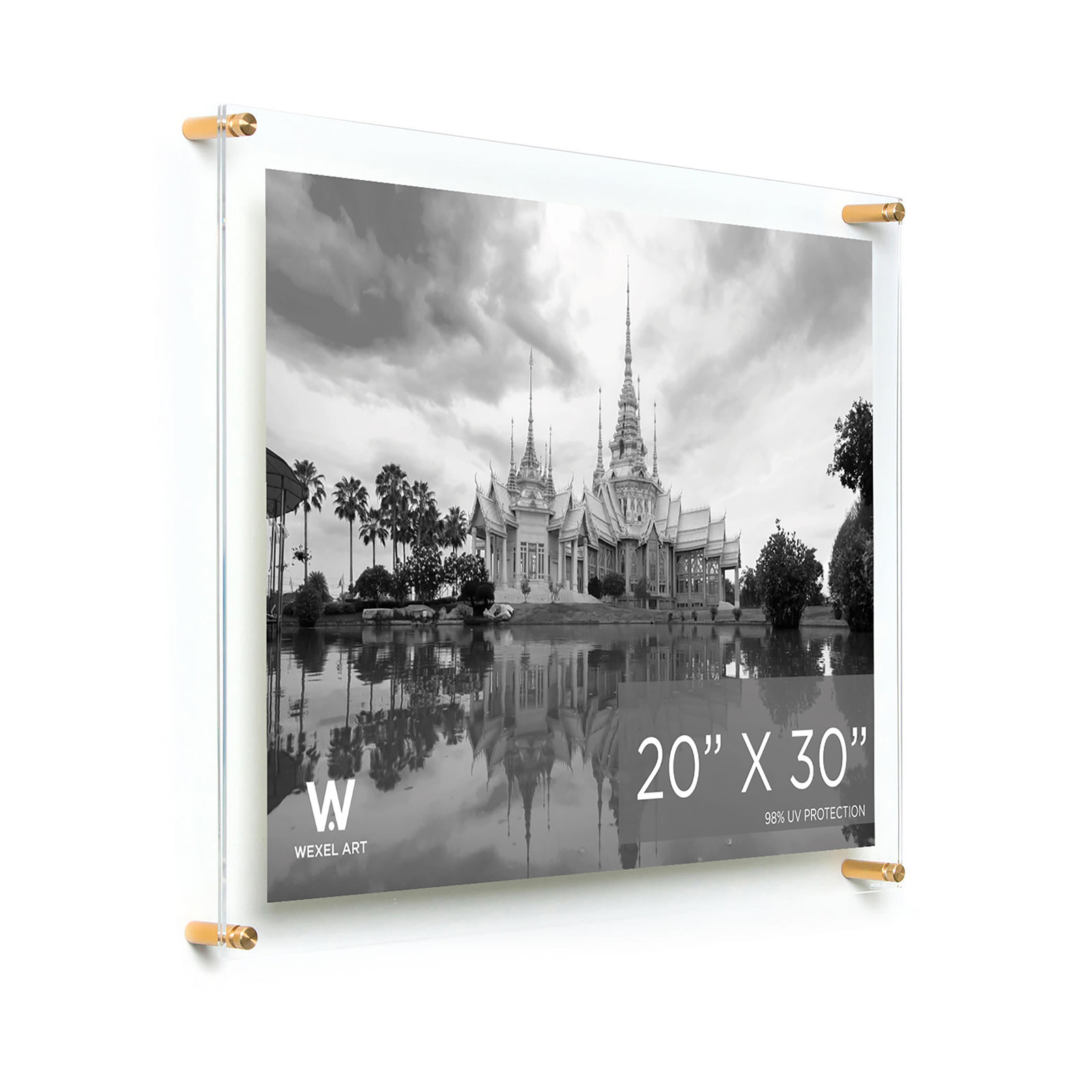Clear UV-Grade Acrylic Modern Floating Picture Frame, Gold, 20" W x 30" H