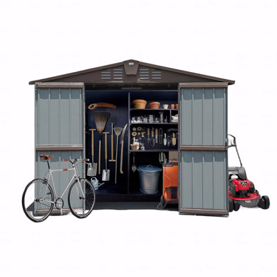 Outdoor Storage Shed 8.2' X 6.2', Metal Steel Utility Tool Shed Storage House With Double-Lockable Doors & Air Vents