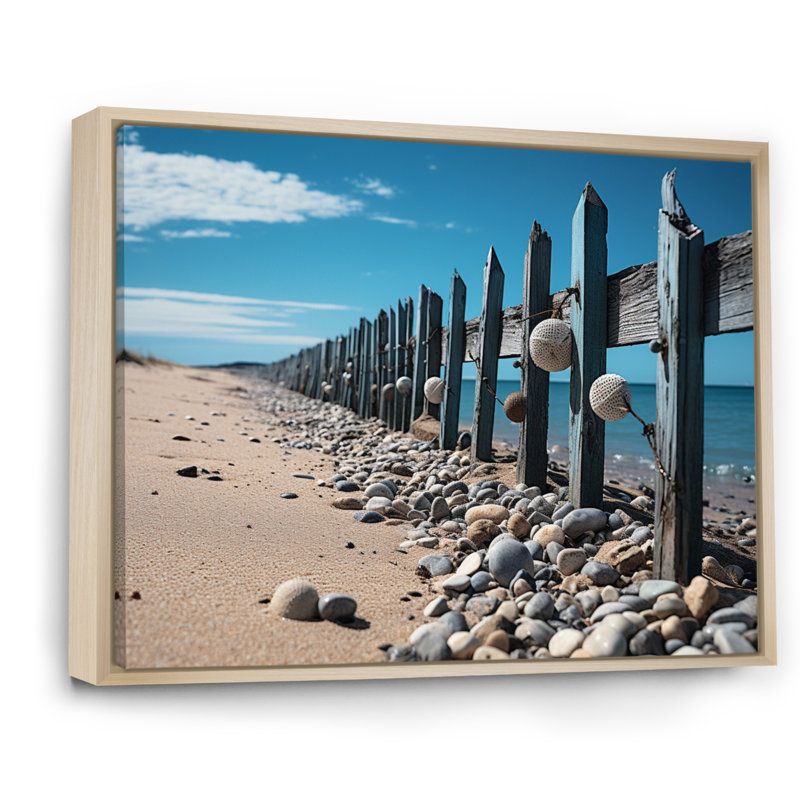 Coastal Minimalisme Beach Fence I - Imprimé, Cadre naturel flottant, H 16 po x l 32 po x P 1 po