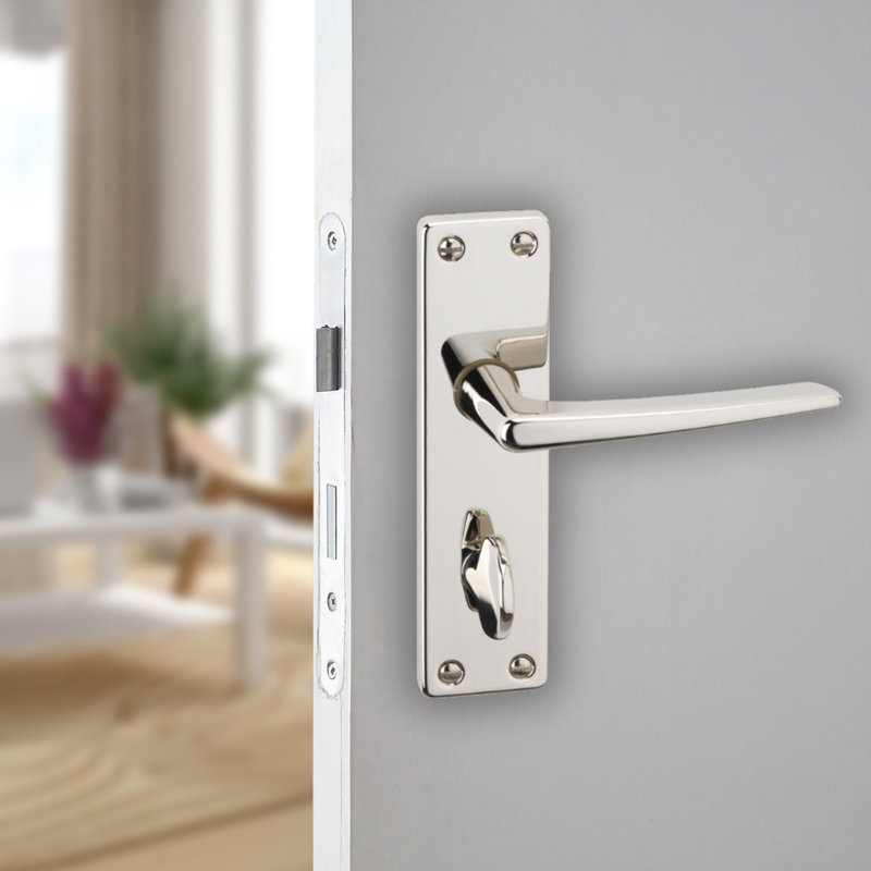 Royale Metal Lever Latch Door Handles Set Round Rose Internal, External, Polished Nickel Bathroom