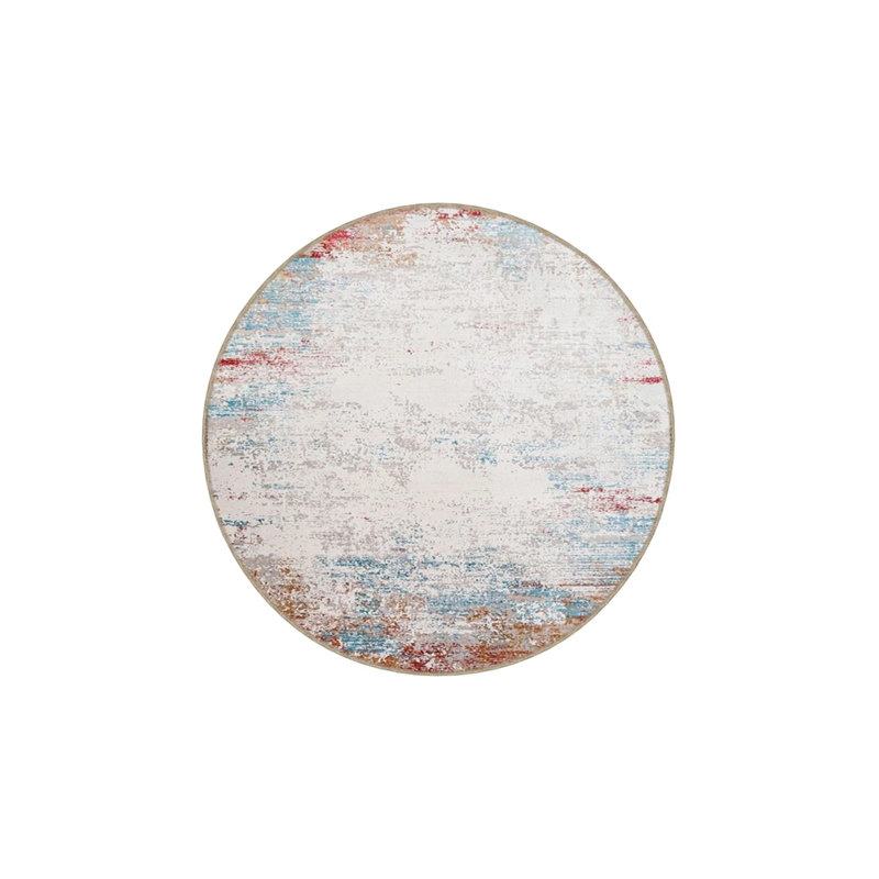 Orange And White Embroidered Pastel Patterned Woven Base Washable Carpet, Runner 2'6" x 9'11"