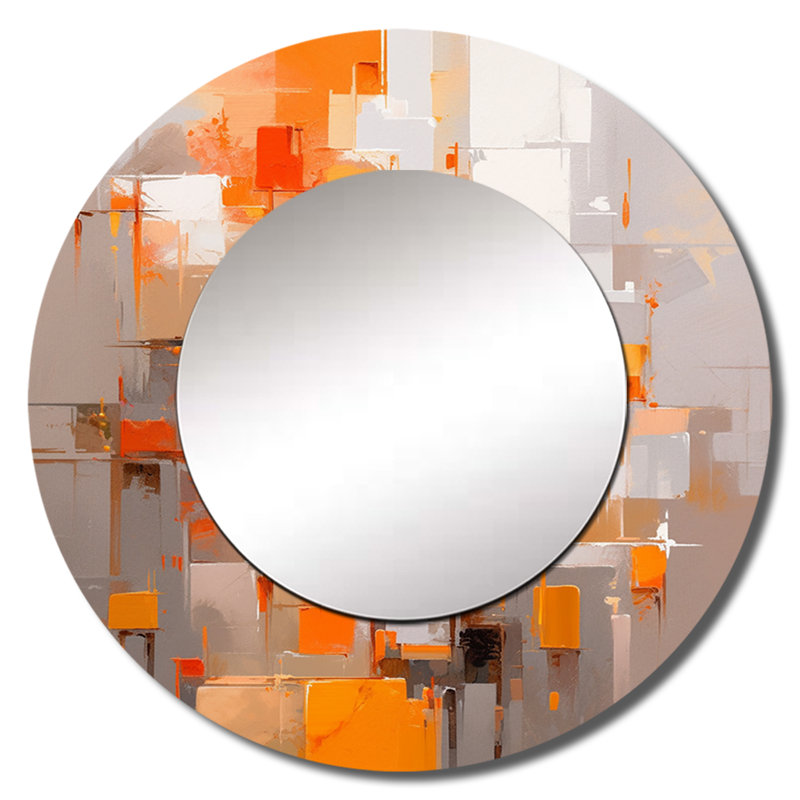 Orange brun brisé réalités - miroir unique cubique, grand miroir mural rond moderne, impression d'art en métal, 29 po x 29 po