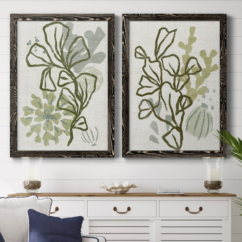Coral Blockprint III - ensemble de 2 peintures encadrées, Toile avec cadre noir, H 37,5 po x l 55 po x P 1,5 po