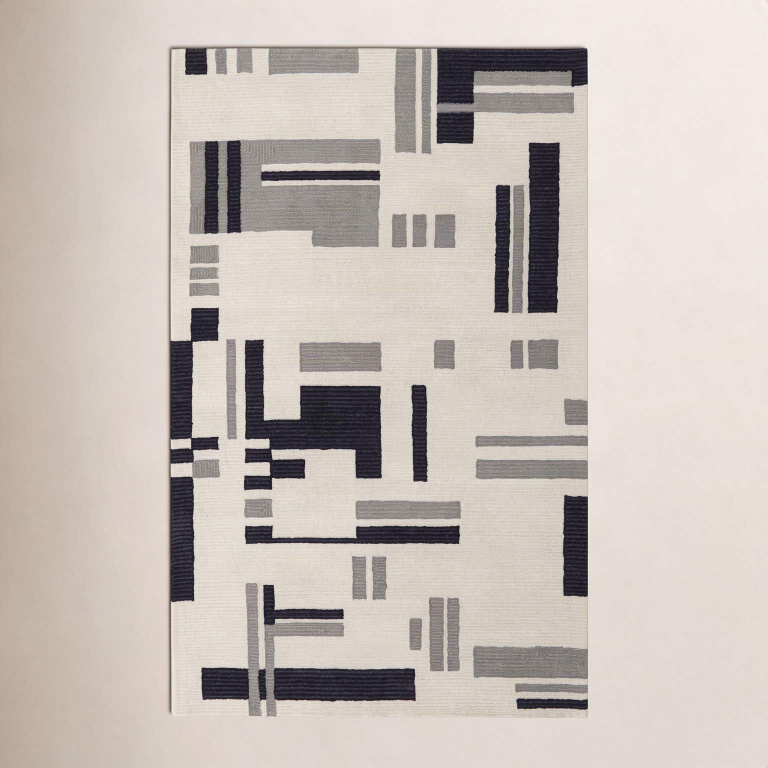 Nya Ivory Black Hand-Tufted Geometric Rug, Rectangle 8' x 10'