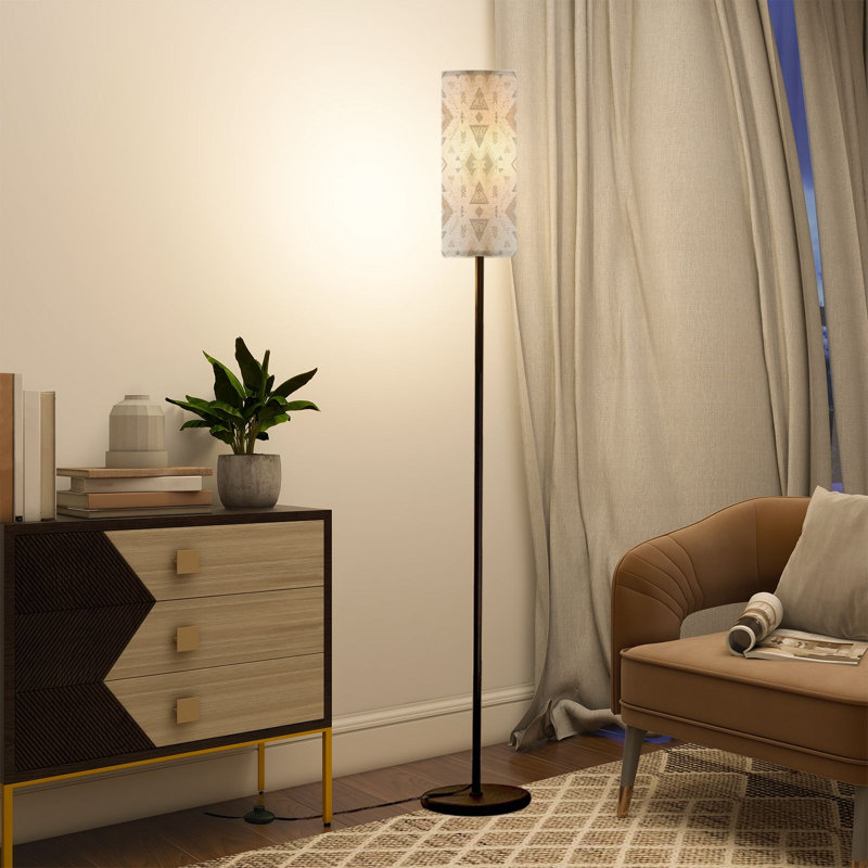 PeeNoke 68.5" Standing Floor Lamp Southwest Aztec geometric Native American Mexican Navajo tribal ethnic Dimmable Metal Pole Lamp with Linen Lampshade LED Bulb Included