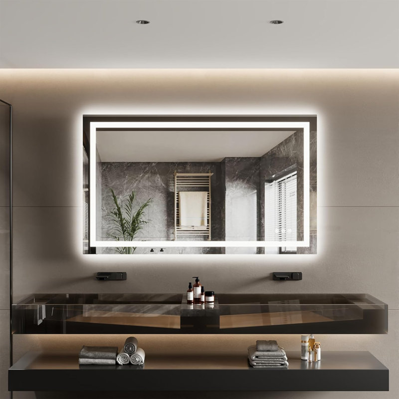 40"x32" LED Bathroom Mirror, RGB Lighting, Dimmable 3 Color Vanity Wall Mirror