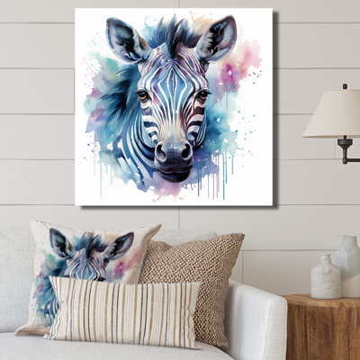 Bleu et rose, zèbre, savane, art mural zèbre