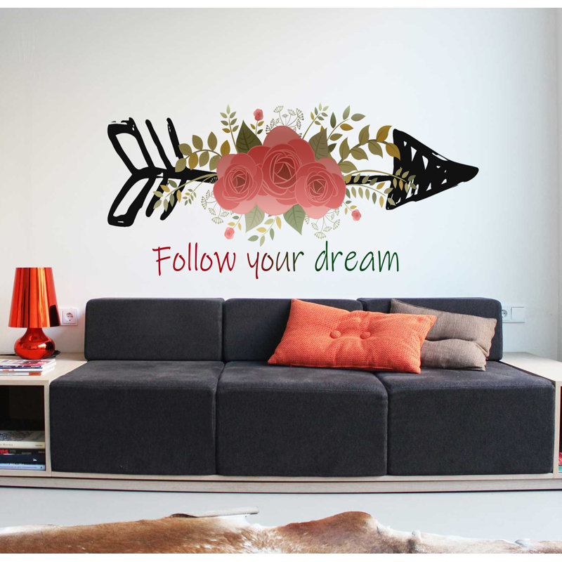 Flower Wall Decal ,Custom Vinyl Decals For Nursery Decor,Arrow Shaped Boho Stickers, Flower Wall Art -GD516, 15" H x 33" W