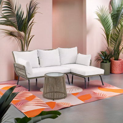 Ensemble de patio en L en rotin 3 pièces avec coussins moelleux Kyng Luxe Lounger
