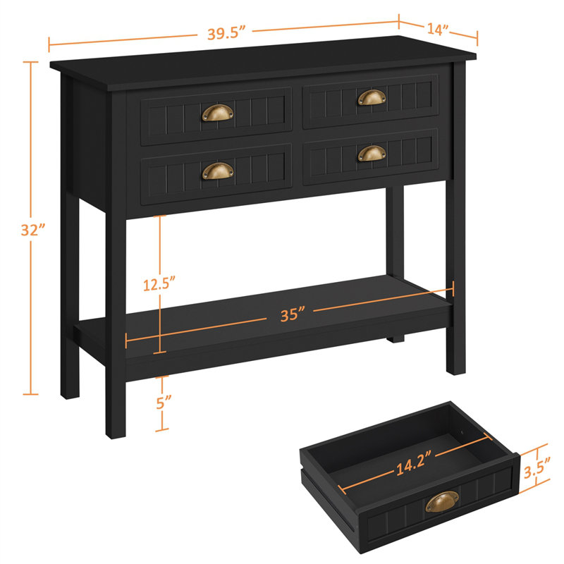 Aarika  39.5'' W  Console Table With  4-Drawer, Black