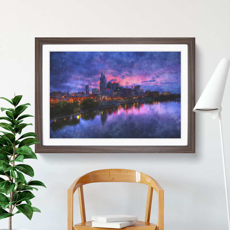 XX-A-1283X Nashville Tennessee Skyline - Picture Frame Painting, 27cm H x 36cm W x 2cm D, Walnut Framed